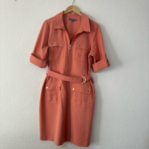 Sharagano Women's Short Sleeve Casual Shirt Dress with Front Pockets Size 14 - Picture 1 of 12